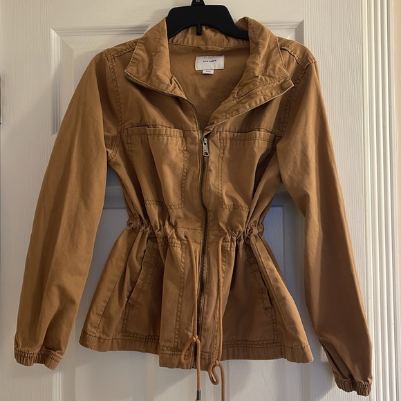 Old Navy Utility Jacket Medium Zip Up Drawstring Coat Camel Color Brown Tan - Picture 3 of 9